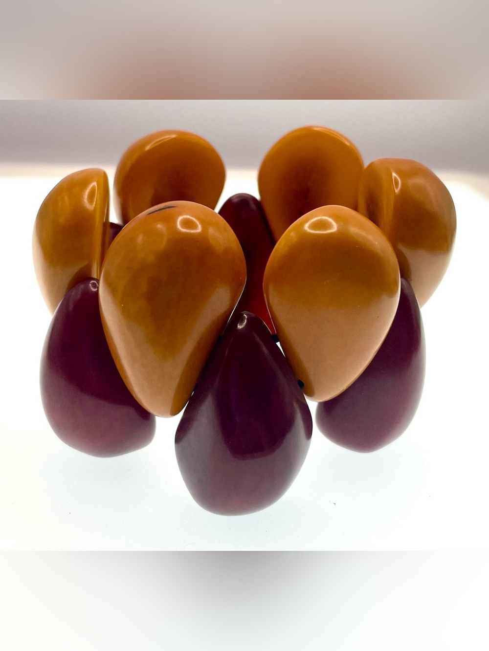 Tagua Nut Chunky Stretch Bracelet Burgundy Mustard Vegetable Ivory